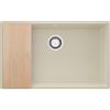 PRIMAGRAN Lavello sottotop Beige 76x47cm, Lavandino in Granito a 1 vasca + Sifone Classico + Tagliere, Lavabo da Cucina al Mobile 80cm - London S538