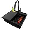 PRIMAGRAN Lavandino da Cucina Tutto Nero 58x53cm, Lavello in Granito a 1 vasca + Rubinetto 40x20cm + Set di accessori, Lavabo da Cucina Incasso al Mobile 60cm - Oslo Pocket S239