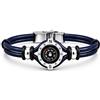 amorili Bracciale Uomo con Bussola in Acciaio Inox e Pelle Blu - Simbolo Nautico Marino - Idea Regalo Mare Estate - Braccialetto Elegante