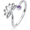 NewL Anello aperto regolabile in argento Sterling S925 con fiore di loto per donne e ragazze adolescenti, Argento Sterling
