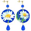IN Lebole Collezione The Circle Piccolo Fiore Bianco Orecchini da Donna in Ottone Pietra Blu