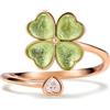 PERIMADE Anello calmante per l'ansia a quattro foglie di trifoglio, da donna, placcato oro, con zirconia cubica a forma di cuore, anello rotante ipoallergenico in argento Sterling 925, anello aperto
