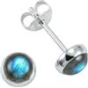 mantraroma Orecchini a bottone in argento 925 con labradorite verde e blu, orecchini con pietre preziose, vero argento sterling, regalo da donna