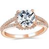 Bling Jewelry Anello Di Fidanzamento Tradizionale Classico 3Ct Aaa CZ Halo Brilliant Solitaire Square Cushion Cut Per Donne Con Fascia Sottile Con Gambo Diviso Argento 925 Placcato Oro Rosa