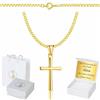 ZELYA Collana in oro con croce - catena in argento 925/585 placcata oro 14K per ragazze e ragazzi - 45 cm, collana per Comunione con croce, collana per bambini per Comunione e Battesimo, con scatola