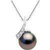 PEARLS & COLORS - Collana da donna Prestige con diamante 0,040 kt vera perla coltivata di Tahiti rotonda 11-12 mm, qualità A+, disponibile in oro giallo e bianco