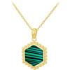 Tuscany Silver Collana regolabile da donna in argento sterling placcato oro giallo con pendente esagonale in malachite 15mm x 14,3mm, 41cm/16-46cm/18