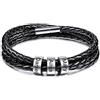 MeMeDIY Braccialetti Personalizzati Incisione 2～6 Nomi Personalizzata ID per Uomo Perline in Vera Pelle in Acciaio Inossidabile Polsino Intrecciato Regali per Damigella d'Onore Migliore Amico