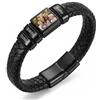 ALBERTBAND Bracciali da Uomo Personalizzati Bracciale in Pelle con Nome Foto Regalo per Uomo Papà Marito Fidanzato Nonno Amico (Nero-3 nome)