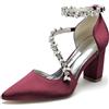 Hanfike Donne Elegante Partito Tacchi Catene A Punta Punta Matrimonio Prom Décolleté con Strass JY176, Bordeaux, 9.5 US