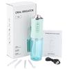 BODYA Idropulsore elettrico impermeabile senza fili da 220 ml, irrigatore orale dentale con 4 punte a getto, 3 modalità di pressione (verde)