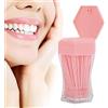 Agatige 200 Pezzi di stuzzicadenti in plastica, Morbido Strumento di Pulizia dei Denti a casa a 2 Vie Bastone detergente Orale con Custodia per la Cura dei Denti (Rosa)