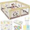 SPYLAVE Box per bambini con tappetino da gioco, box per bambini e bambini con materasso, parco giochi stabile e sicuro (beige panda 120 x 120 cm)