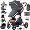Aveainelle Passeggino 3 in 1, Trio Neonati da Viaggio Reversibile, Passeggino Pieghevole One-Click e Accessori Completi, Doppia Modalità di Freno per Ruote Anteriori e Posteriori (V9 Blue)