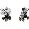 BabyLux Gold Lux Passeggino 2in1 Deep e Passeggino con Accessori Regolabile e Pieghevole Costruzione in Alluminio Leggero 2 Opzioni di Montaggio Ruote Impenetrabili Silver Black Frame