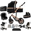 Magic ZC Passeggino Trio, Passeggino 3 in 1 con Doppia Modalità Push Reversibile, Trio Passeggini Neonati in Alluminio Pieghevole, Carrozzina per Neonati con Grande Navicella (588 Black Gold)