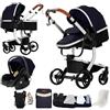 Nine point nine Pelle PU Trio Passeggino Neonati, Passeggino 3 in 1 con Doppia Modalità Spinta Reversibile, Carrozzina per Neonati con Nacelle, Passeggini Trio Telaio in Alluminio (L518 Silver Blue)