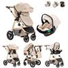 Kakbgee 3 in 1 Passeggino Combinato, Passeggino per Bambini con ECE R129 Seggiolino Auto, Telaio in Alluminio ad alto Campo visivo Carrozzina (22KG, 0-4 Anni)