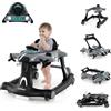 COSTWAY 6 in 1 Girello per Bambini, Girello Pieghevole con Altezza e Velocità Regolabili a 3 Livelli, Vassoio, Musica, Ruote, Luci, Giocattoli Evolutivi per Bambini 6-18 Mesi (Grigio)
