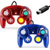 FIOTOK Gamecube Controller, controller cablato classico per Wii Nintendo Gamecube (rosso trasparente e blu trasparente, 2 pezzi)