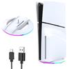 AARONMEI Supporto verticale LED per PS5 Slim Disc ed edizione digitale con 14 modalità di illuminazione, supporto base RGB sostitutivo per console PS5 Slim con viti e cavo USB (Bianco)