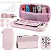 FANPL Custodia per Nintendo Switch OLED, custodia per interruttore OLED e controller Joy Con con custodia protettiva rigida e protezione schermo, 4 impugnature per pollice, tracolla (rosa)