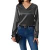 KIJSKKOPO Camicia da Donna in Raso di Seta A Maniche Lunghe, Camicetta Bianca con Scollo A V, Pullover, Autunno, Moda, Slim, Elegante, Casual, da Ufficio, da Lavoro, Grigio Scuro XXL
