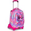PRESTIGE & DELUXE Trolley Scuola Jack 3 Ruote staccabile Cat Led Gattino, 3 in 1 per Scuola Elementare Bambina + 7 penne cancellabili e portachiave pailettes