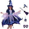 Dasongff Costume di Halloween da Strega per Ragazza, Kit Strega Vestito con Cappello da Strega, Scopa, Borsa, Maschera, Costume Halloween Bambina 120 cm