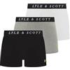Lyle & Scott Boxer da uomo Neville in cotone, confezione da 3, comodo tessuto elasticizzato con cintura con marchio, Grigio mélange/Bianco brillante/Nero, S