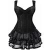 jutrisujo corsetto donna bustino con gonna abito tutu Spallacci elegante costumi sexy lingerie Halloween taglie forti forti Nero 6XL