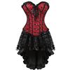 jutrisujo Donne Lace Gothic corsetto Gonna Alto Basso vestito operato del merletto partito bustino vittoriano rosso nero S