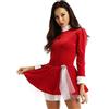 CHICTRY Ragazza Donna Costume di Babbo Natale Vestito da Pattinaggio Artistico in Velluto Vestito Natalizio Tutu da Danza Elegante Ballerina Pieghe Costume Rosso Cosplay Party Rosso Small