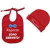 Fashion Graphic Coordinato bavetta bavaglino e cappellino neonato bimbo Ragazze sono arrivato Cotone 0-3 mesi personalizzato con nome Made In Italy Rosso
