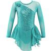 RUNQHUI Bambino Ragazza Body Vestito Pattinaggio Artistico Glitter Lucido Leotard Ginnastica Vestito Danza Contemporanea Latina Jazz, Turchese., 13-14 Anni
