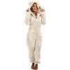 AnnSemo Pigiama intero da donna in pile con cerniera, pigiama con cappuccio, pigiama autunno inverno caldo loungewear tuta intera morbida e confortevole pigiama da notte in pile soffice tuta spessa, 7 beige