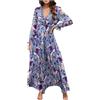 PAIDAXING Maxi abito da donna con stampa floreale, stile boho, casual, ampio, scollo a V, maniche lunghe, con volant, per matrimoni e feste, Viola, M