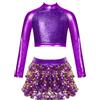 RUNQHUI Bambino Ragazza Costume Danza Moderno Jazz Paillette Set Vestito Hip Hop Danza Discoteca Spettacolo Carnevale, viola., 13-14 Anni