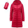 Generisch Piumino lungo da donna, con cappuccio solido, trapuntato, a maniche lunghe, trapuntato, giacca trapuntata, lunga transizione, tinta unita, giacca softshell, calda e leggera, O rosso., S