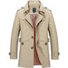 Generico Trench Cappotto Corto boutonné Trench Coat Giacca a manica lunga Slim Fit Per autunno inverno in cotone uomo