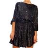 Generisch Abito da donna con paillettes e perle, con maniche lunghe, con paillettes, Nero , L