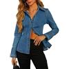 Generic Camicia di Jeans Tunica delle Donne Manica Lunga Vestita Camicia di Jeans Button up Slim Casual Denim Top Autunno Outfit