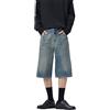 Generisch Jeans da uomo a tre quarti, stile vintage, bermuda, pantaloni in jeans corti, in tinta unita, in denim, oversize, per il tempo libero, con tasca, estivi, pantaloni in denim, Blu scuro, XXL