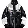 Caxndycing Uomo Varsity Giacca Vintage Letter Racer Giacca 90S Vintage Racing Con Cerniera Manica Lunga Felpa Giacca Da Moto Bomber Con Colletto Alto Giacca Da College Moda Giacca Da Baseball, Nero