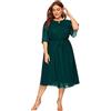 BOTCAM Abito elegante da donna in chiffon, lunghezza al ginocchio, grandi dimensioni, sovrapposizione in tulle, casual, linea ad A, a mezza manica per lacci, abito da sposa, verde, XL