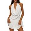 FENXIXIONE Mini Abito da Notte da Festa Sexy in Chiffon Aperto sul Retro con Scollo a V Profondo *****rlo a Volant da Donna (Bianco,S)
