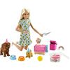 Barbie -Playset Festa con i Cuccioli, con Bambola, 2 Cuccioli, Pasta Modellabile e Accessori, Giocattolo per Bambini 3+ Anni, GXV75
