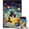 SYUNFEI Orca sotto il cielo stellato Puzzle da 1000 pezzi per adulti Gioco di famiglia antistress sfida difficile è ideale come regalo per tutta la famiglia 38x26cm