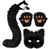 BEIJIALY Set di Maschera e Guanti di Coda di Gatto Therian, Set di Costumi Cosplay di Lupo di Gatto in Pelliccia Sintetica, Costume di Halloween per Donne, Costume da Festa per (A)