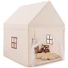 RELAX4LIFE Casetta per Bambini, Tenda da Gioco per Bambini con Tappetino Lavabile e Zanzariera, Struttura in Legno, Base Segreta per Bambini da Interno, 120x105x140 cm (Stile 1,Beige)